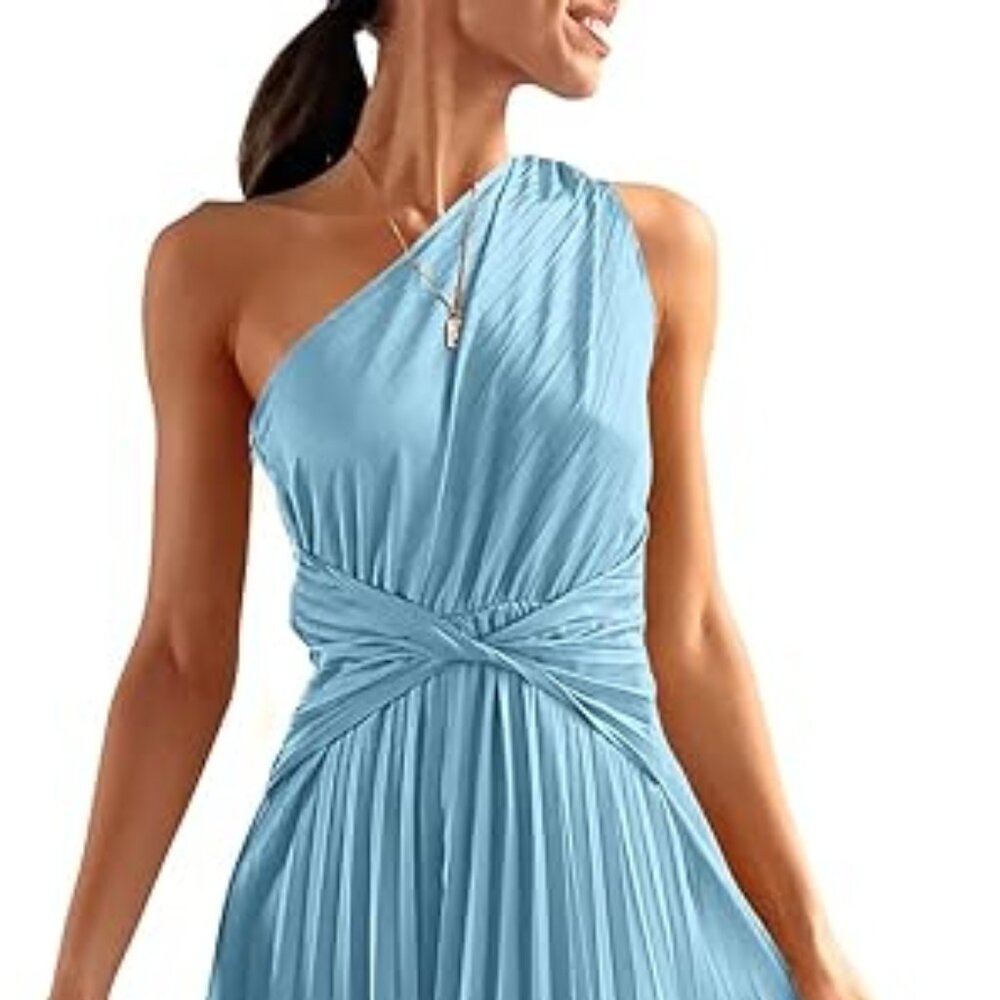 Merokeety XL Light Blue One Shoulder Dress